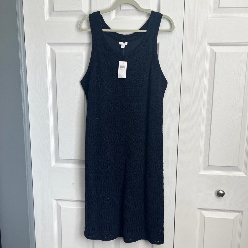 J Jill Brand New Navy Blue Crocheted Sleeveless Dress Size L NWT